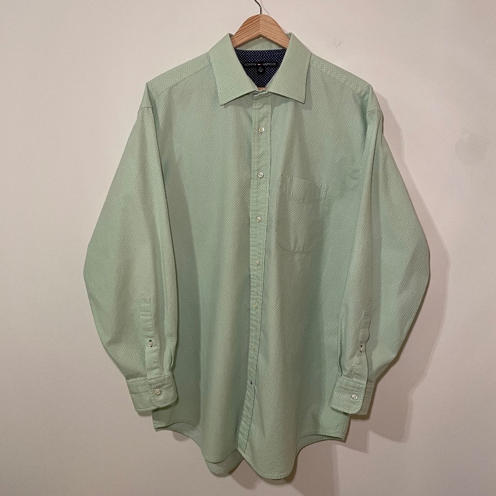 Tommy Hilfiger Mens Long Sleeve Light Green Shirt, Size XL